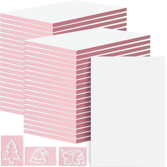 Frienda 40 Pcs 4"x6" Rubber Carving Blocks Linoleum Block Stamp Making Kit Soft Rubber for Craft Project Beginners Stamp Maker Printmaking Supplies (White and Pink)