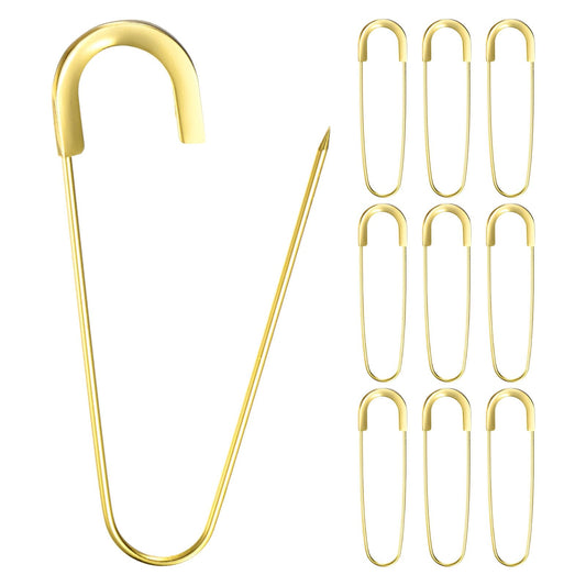 M METERXITY 10-Pack Large Safety Pin, 3.15 in(80mm) Zinc Alloy Heavy Brooch Pin for Sewing Clothes/Costume/Skirts Garments/Craft Supplies, Decorative Safety Pins [Gold Tone]