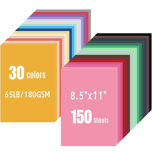 150 Sheets Colored Cardstock - 8.5 x 11 Inches, 30 Assorted Colors, 180 GSM Heavyweight - Fully Dyed No White Core Colorful Construction Paper, Multicolor Printer Paper for Card Making, DIY Crafts