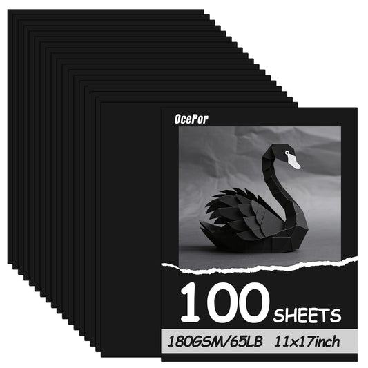 OcePor 100 Sheets Black Cardstock 11” x 17”, 65lb/180gsm Black Card Stock, Thick Card Stock Paper, Heavy Cardstock Paper for Printer, Resume, Scrapbooks, Art, Crafts, Business Cards