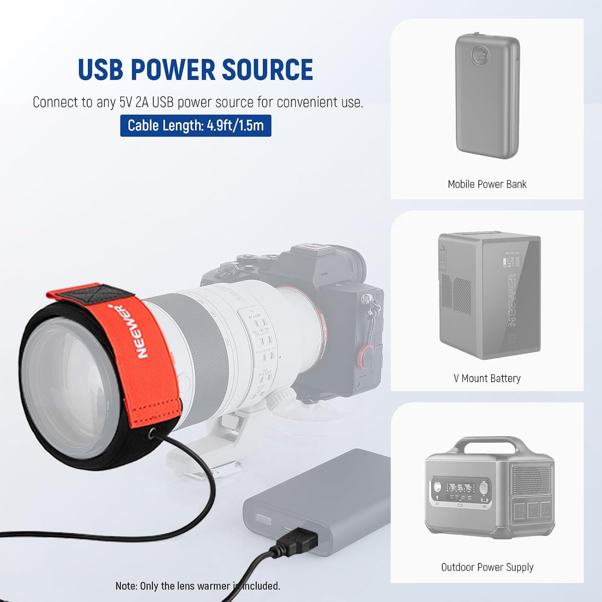 20"/500mm 3 Settings, HW-20B NEEWER USB Lens Heater Warmer with Temperature Dew Heater Strip Prevents Dew Fog