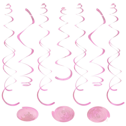 24 PCS Pink Hanging Swirl, Sparkle Ceiling Hanging Decorations, Plastic Streamer Party Decorations with Double-Swirls and Single-Swirls for Birthday Decorations, Easter, Graduation, Baby Shower