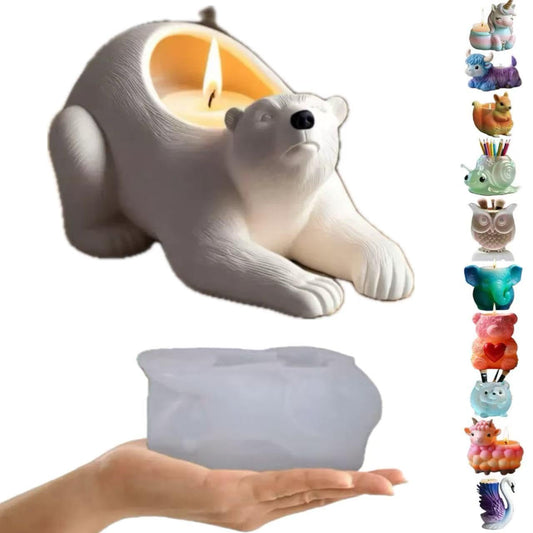 Animal Resin Molds Silicone 3D Cute Polar Bear Epoxy Resin Plaster Candle Holder Wax Molds for Candle Making, Art Crafts DIY Unique Display Home Decor