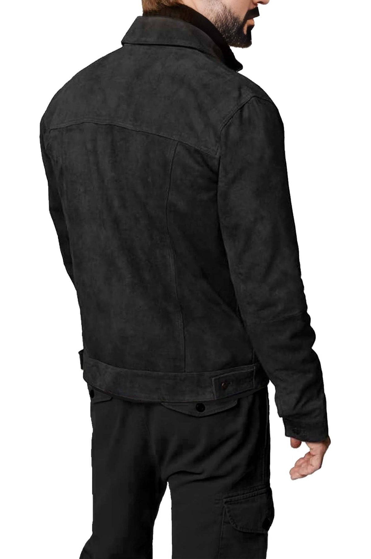 Cheemaz Suede Jacket for Men - Premium Suede Leather Bomber Jacket | Trucker Coat for Mens (as1, alpha, Medium, regular, regular, Black)