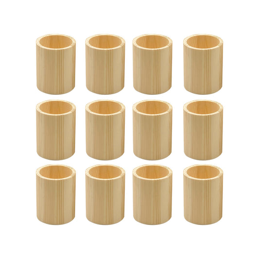 Cregugua 12-Pack 4 Inch Round Wood Pen Holder Unfinished Wooden Pencil Holder for DIY Crafts (3x3x4 Inches)