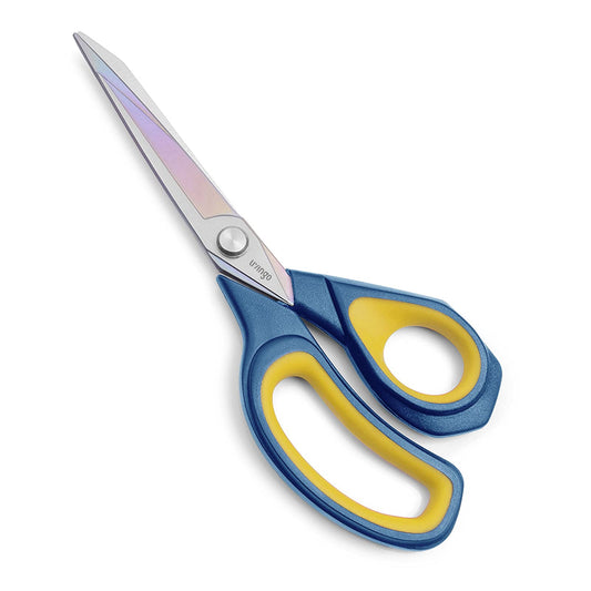 LIVINGO 8.5” Premium Fabric Scissors, Heavy Duty All-Purpose Titanium Coating Forged Stainless Steel Sharp Sewing Tailor Dressmaking Shears Comfort Grip Crafting Leather Cutting, Navy Blue/Yellow