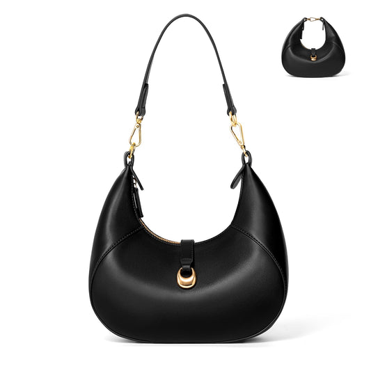 TOPEAST Purses for Women, Crescent Shoulder Bag, Small Soft Leather Trendy Hobo Handbags with Crescent Snap & Removable Strap for Everyday Going Out, Black Purse