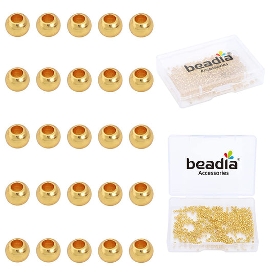 BEADIA 14K Gold Plated Round Spacer Beads 2mm 600pcs for Jewelry Making Findings Non Tarnish