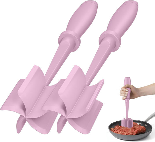 Skiennix Meat Chopper Set - Premium Heat Resistant Hamburger Grinder | 2 Pcs Pink Smasher Tool