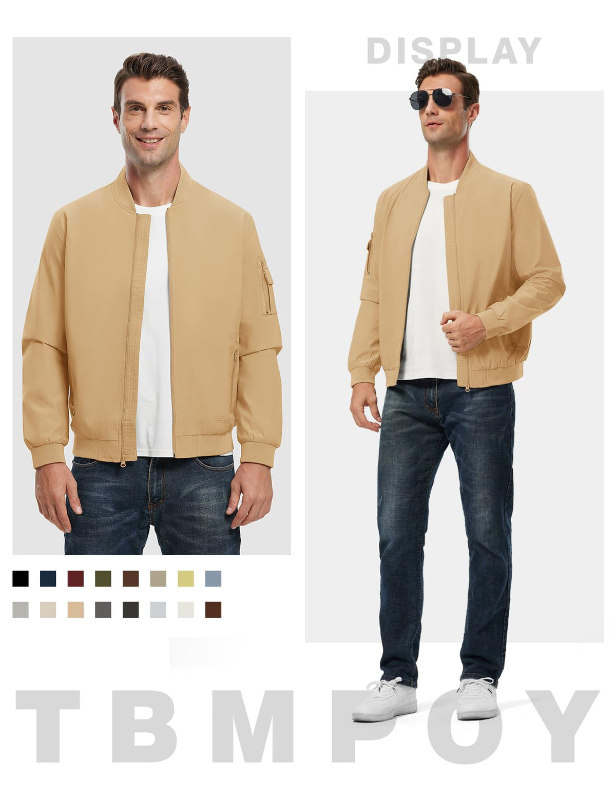 TBMPOY Men Lightweight Jackets Casual Stylish Golf Zip Dress Light Camel XL