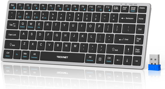TECKNET 4-Device (2.4G+3BT) 14 Bluetooth Keyboard Rechargeable, Wireless Keyboard, Ultra-Slim Quiet Typing, Hotkeys