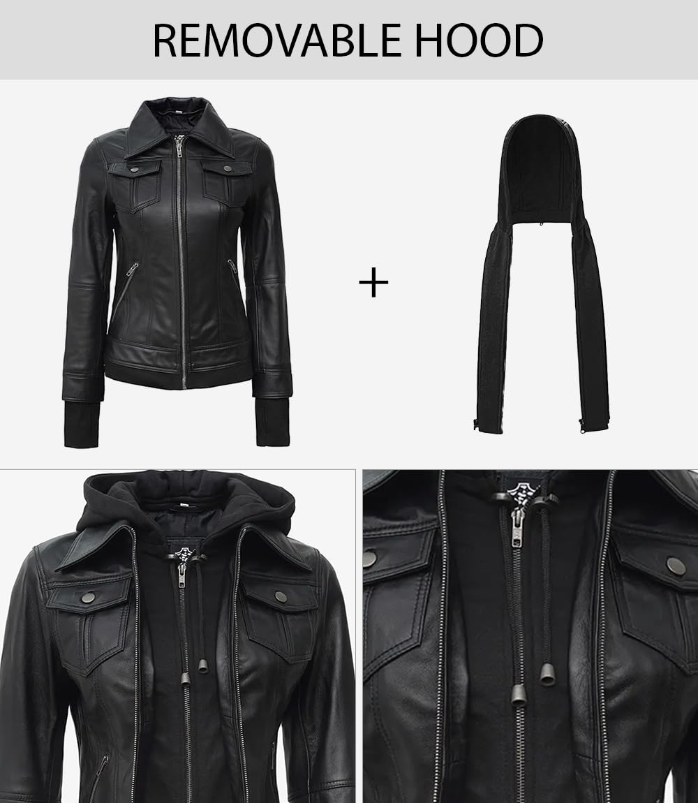 Blingsoul Hooded Leather Bomber Jacket For Women | [1309193] Betty - M