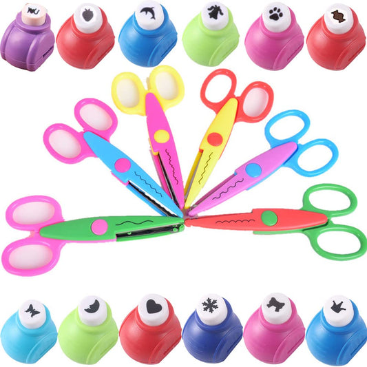 Scrapbook Paper Punch and Decorative Scissors, Qtopun 6 Pcs Creative Scissors and 12 Pcs Craft Punch Wave Lace Edge Cutters Paper Hole Punchers for Crafts, DIY Photo, Set of 18 (18-Mixed)