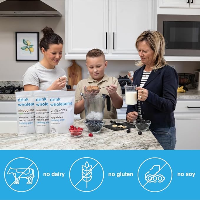 drink wholesome Chocolate Collagen Protein Powder | for Sensitive Stomachs | Gut Friendly | Additive & Dairy Free | No Artificial Sweeteners | No Bloating, Farts or Gas | No Constipation or Diarrhea