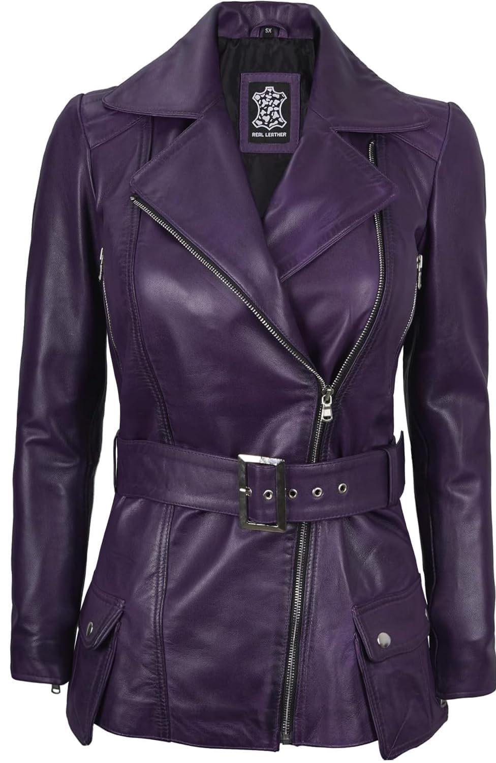 Blingsoul Real Lambskin Long Womens Leather Jacket | [1326804] Victoria Purple, L