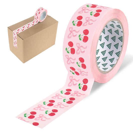 Whaline Cherry Bow Packing Tape 100 Yard Pink Coquette Sticky Wrapping Tape Waterproof Shipping Tapes for Small Business DIY Crafts Box Supplies