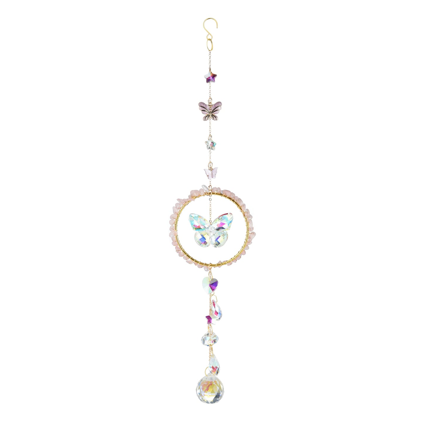 Pink Crystal Butterfly Sun Catcher, Elegant Home Decoration for Living Room, Bedroom, Dining, Kitchen, & Bath, Birthday Gift, Valentine's Day Gift