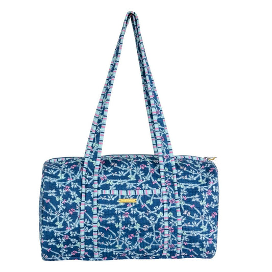 Simply Southern Quilted Duffle Bag, Travel Carry On Bag, Quilted Patter, Ribbon, and Flower Patterns (Navy Ribbon)