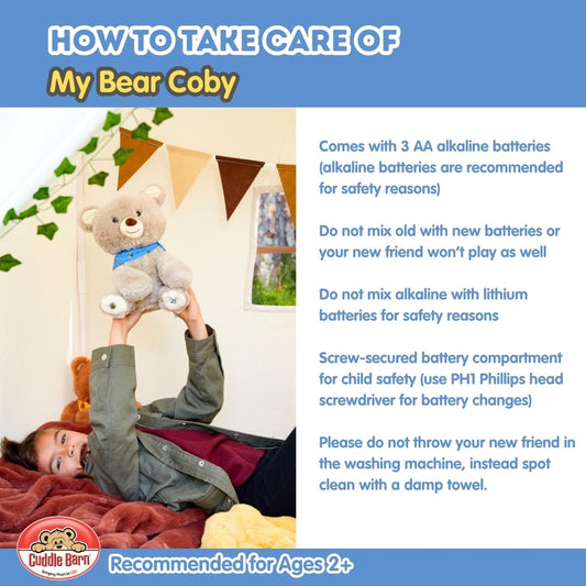 Cuddle Barn My Bear Coby - Animated Bear Cub Stuffed Animal, 11" Gray Singing Plush Toy