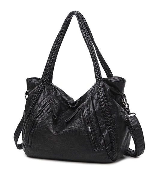 Mn&Sue Vegan Leather Hobo Bag for Women, Slouchy Shoulder Handbag with Braided Handle, Work Tote Travel Daily Purse (Medium)