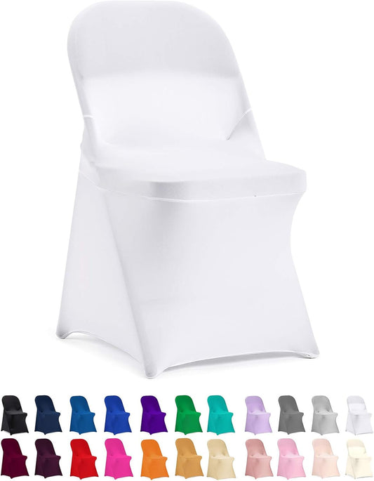 Peomeise Folding Chair Covers - Stretch Spandex for Weddings & Events | White, Set of 12
