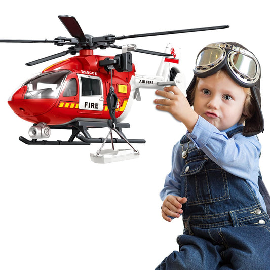 Big Helicopter Toy for Kids Ages 3 4 5 6 7 - Police, Firefighter, EMS & Military Toy Choppers with Spinning Propellers, Hanging Basket, Lights & Sounds - Birthday Party Favors for Boys and Girls