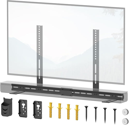 tiebutie Sound Bar Mounts Under TV for Bose Soundbar Mount with Speaker Mounts and Remote Holder - Adjustable Height