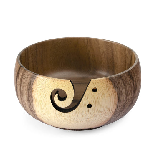 Little World Yarn Bowl - Wooden Yarn Bowls for Crocheting with Holes, Preventing Slipping and Tangles, Handmade Craft Knitting Bowl Yarn Holder Mothers Day Gift for Knitting Lovers (Coconut)