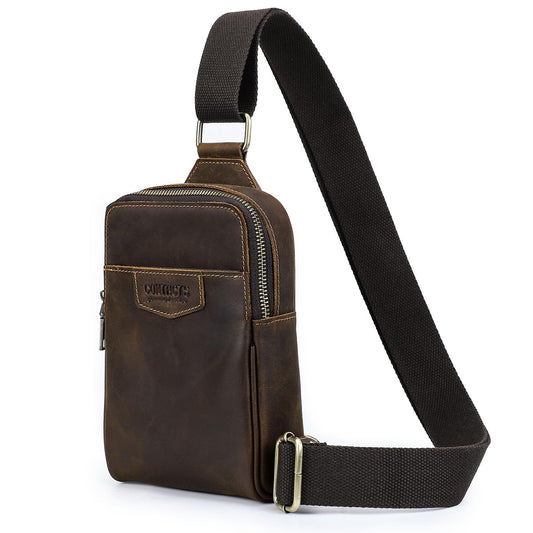 CONTACTS Full Grain Leather Sling Bag for Men Small Crossbody Chest Bag Casual Shoulder Daypack Travel Phone Purse Side Bag