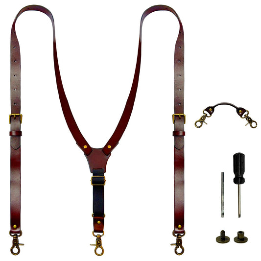 Top Grain Leather Suspenders for Men,0.8“ wide,Adjustable Y-Back Braces Big&Tall with Replaceable Hooks&Tool Accessories Kit,Mens Work Suspenders for Business,Daily Wear,Formal Occasions,Coffee Color