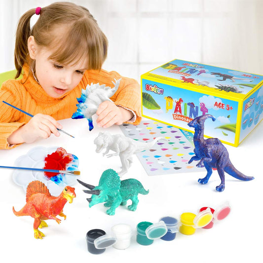 BAODLON Kids Arts Crafts Set Dinosaur Toy Painting Kit - 10 Dinosaur Figurines, Decorate Your Dinosaurs, Create a Dino World Painting Toys Gifts for 5, 6, 7, 8 Year Old Boys Kids Girls Toddlers