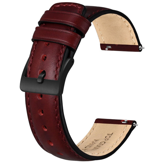 BISONSTRAP Leather Watch Strap for Men and Women, Oil Pull-Up Leather, Quick Release Replacement Bands, 20mm, Burgundy (Black Buckle)