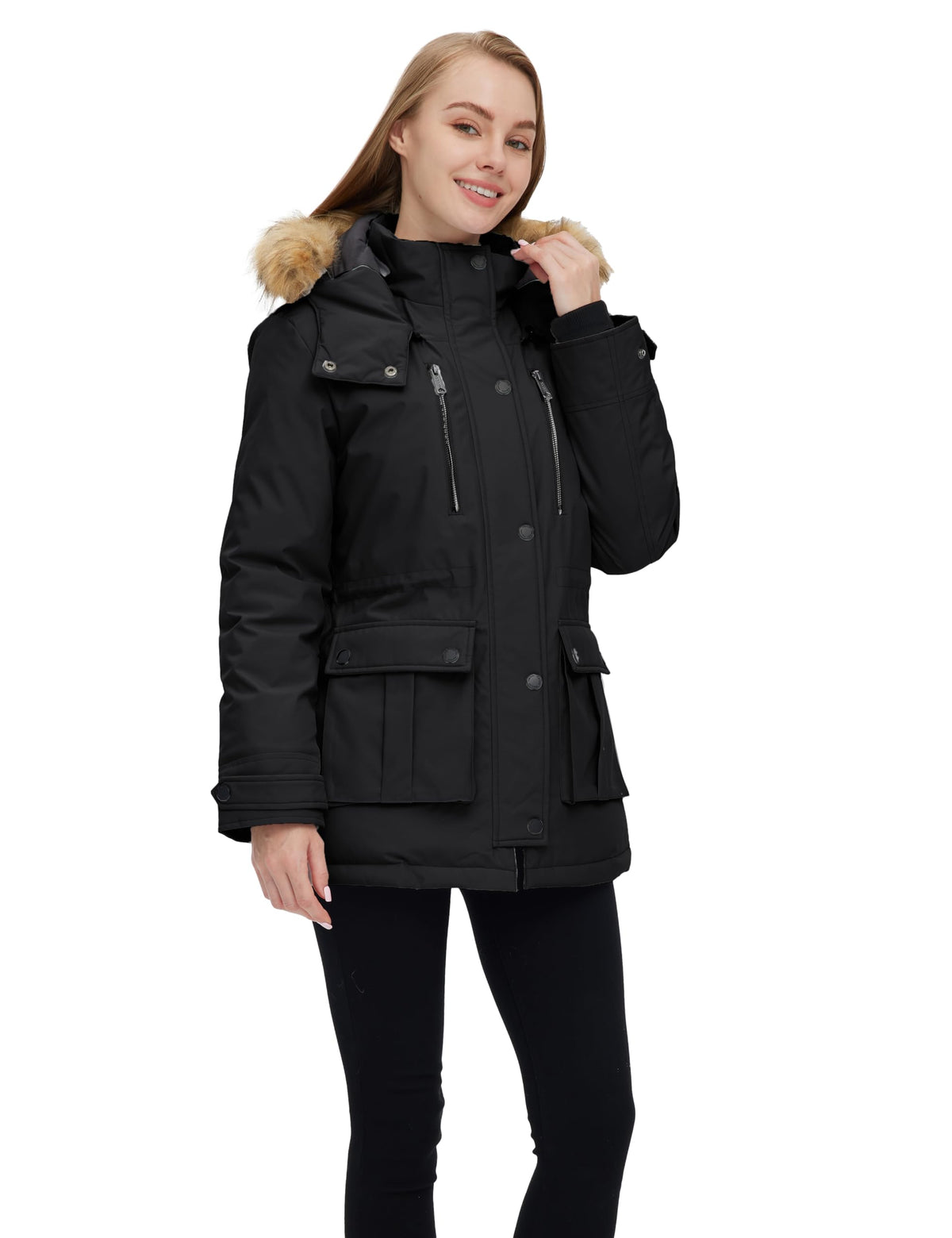 Wantdo Women's Quilted Winter Coat Warm Puffer Jacket Thicken Parka with Removable Hood Black Large
