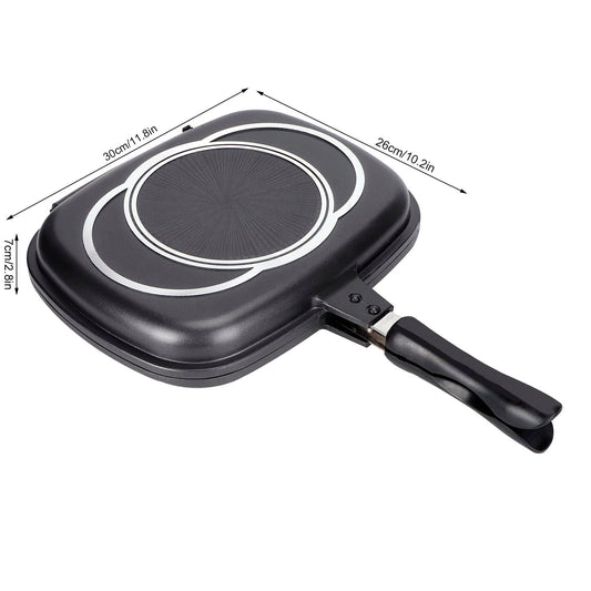 32cm Cast Aluminum DoubleSided Frying Pan Barbecue Cooking Tool Cookware for Home Outdoor Kitchen Accessories