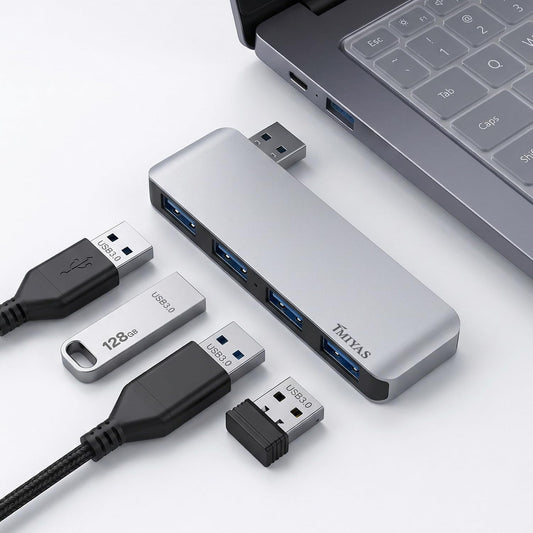 Tmiyas 3.0 4-Port Left Side USB Hub, Cable-Free USB Splitter for Laptop, Direct-Plug Design, Compatible with MacBook