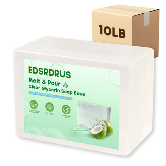 EDSRDRUS 10lb Unscented Melt and Pour Soap Base, Fragrance-Free Glycerin Soap Making Supplies for DIY Crafting – Smooth Melt, Rich Lather, Moisturizing (Transparent, 10 Pound)