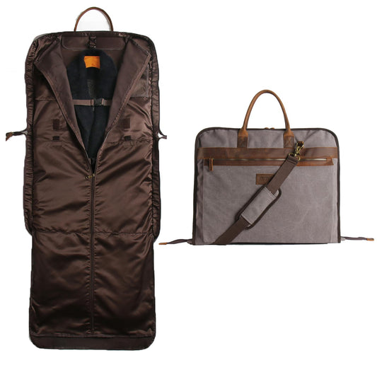 TRITOUR Garment Bags for Travel Leather canvas Suit Bag with Extended Design Computer Compartment