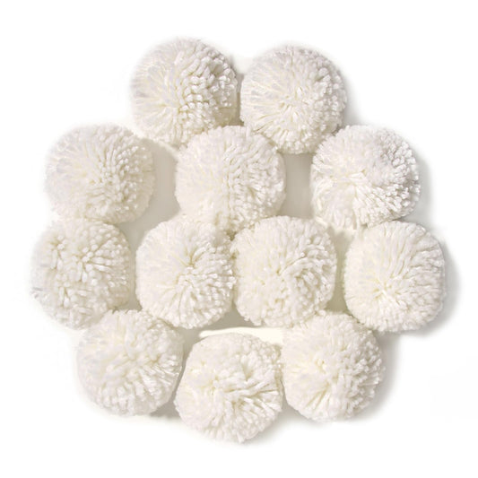Pack of 12 Yarn Pom Poms for Hats 8CM-3INCH Party Supplies Handmade Detachable Art and Craft Fuzzy Pom Poms Decorative Accessories (White)