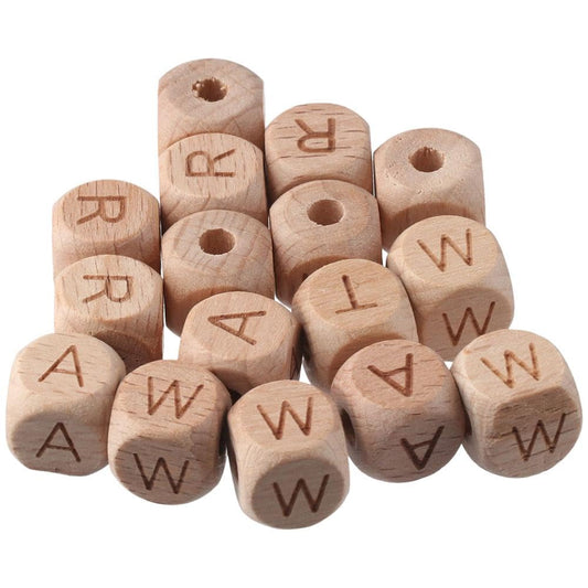 diyhub 112 Pcs Letter Wooden Cube Alphabet Beads,Large Hole Wood Spacer Beads with Star Heart for Necklaces Bracelet DIY Crafts Decor