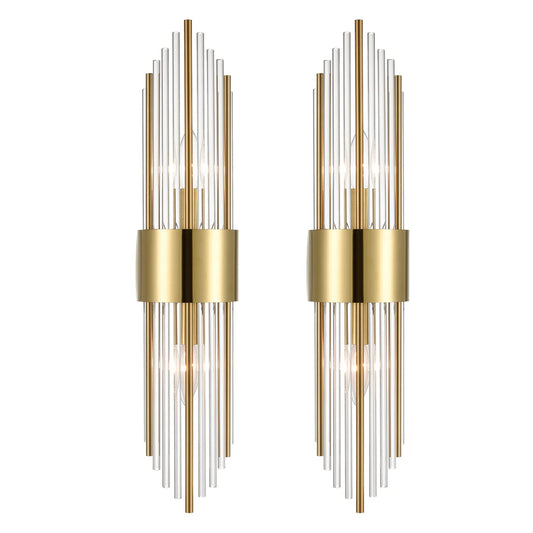 SHAWNKEY 2-Light Modern Brushed Titanium Gold Wall Sconce with Clear Glass Crystal Luxury Wall Light Fixtures for Bedroom Living Room Bathroom Vanity Mirror Light Fixtures Set of 2