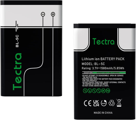 Tectra 2-Pack BL-5C 1580mAh Rechargeable Batteries