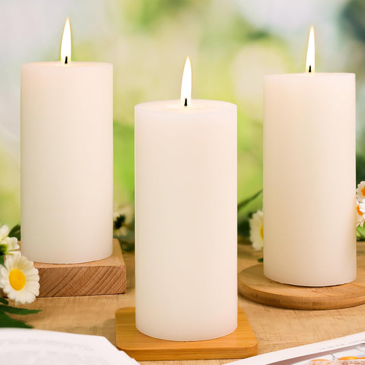 2.8x6 Inch Soy White Pillar Candles 255 Hours Long Burning Natural Unscented Non-Toxic White Soy Wax Candle Handmade Smokeless Soybean Pillar Candle for Wedding Table Home, 3 Pack