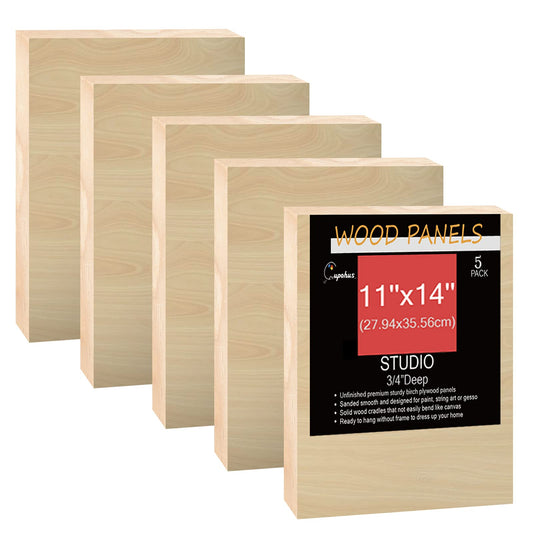 Cupohus Unfinished Birch Wood Boards Canvas for Painting, 5 Packs 3/4'' Deep Cupohus 11'' x 14'' Wooden Cradled Panels for Pouring Art, Crafts, Paints and More