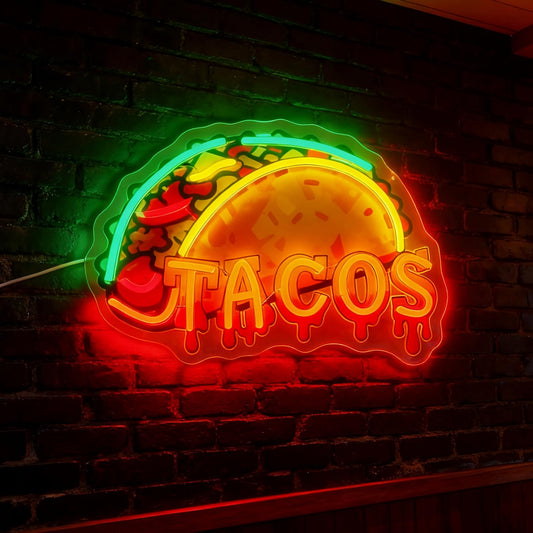 Tacos Neon Sign, LED Taco Signs Mexican Burritos Light Up Sign for Mexican Restaurant Taco Bar Pub Kitchen Fast Food Truck Shop Wall Window Decor, USB Powered with Dimmer