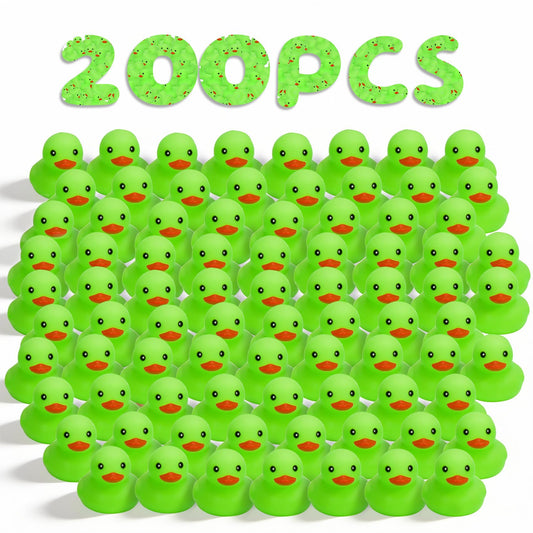 Deerift 200 Pack Glow in The Dark Rubber Ducks, 2" Squeaky Floating Duck Bath Toys for Kids, Bulk Bath Toy Set with Bag for Bath Time, Birthdays & Party Gifts
