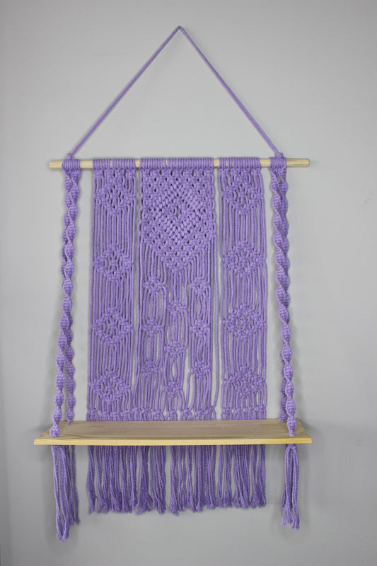 Macrame Wall Hanging Shelf, Handmade Indoor Boho Pot Basket Hanger Holder, Rope Plant Hanger for Wall Decor (Lilac)