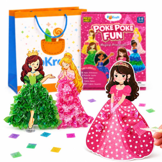 PoKraft Magical Princesses Poke Art, Paper Craft Kit with Gift Bag, Mess-Free Fun for Kids 3-9, Colorful DIY Activity Toys Games, Perfect Birthday Gifts for Girls, Builds Fine Motor Skills