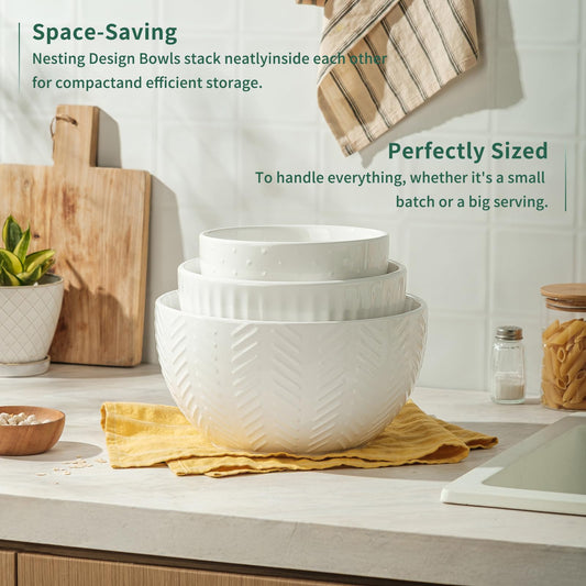 HAPPY KIT Ceramic Mixing Bowls Set, Nesting Bowls Set For Kitchen,Large 5/3/1.5 Quart Bowl Set of 3, Prep Serving Bowl for Baking and Mixing Salad,Oven, Microwave and Dishwasher Safe