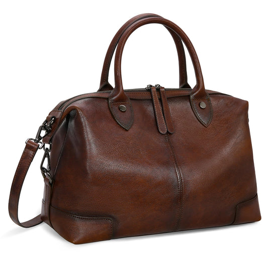 HESHE Genuine Leather Satchel Tote Bag for Women Leather Purse Large Capacity Top Handle Handbag Designer Shoulder Bags Vintage Cross Body Doctor Bag (Coffee)