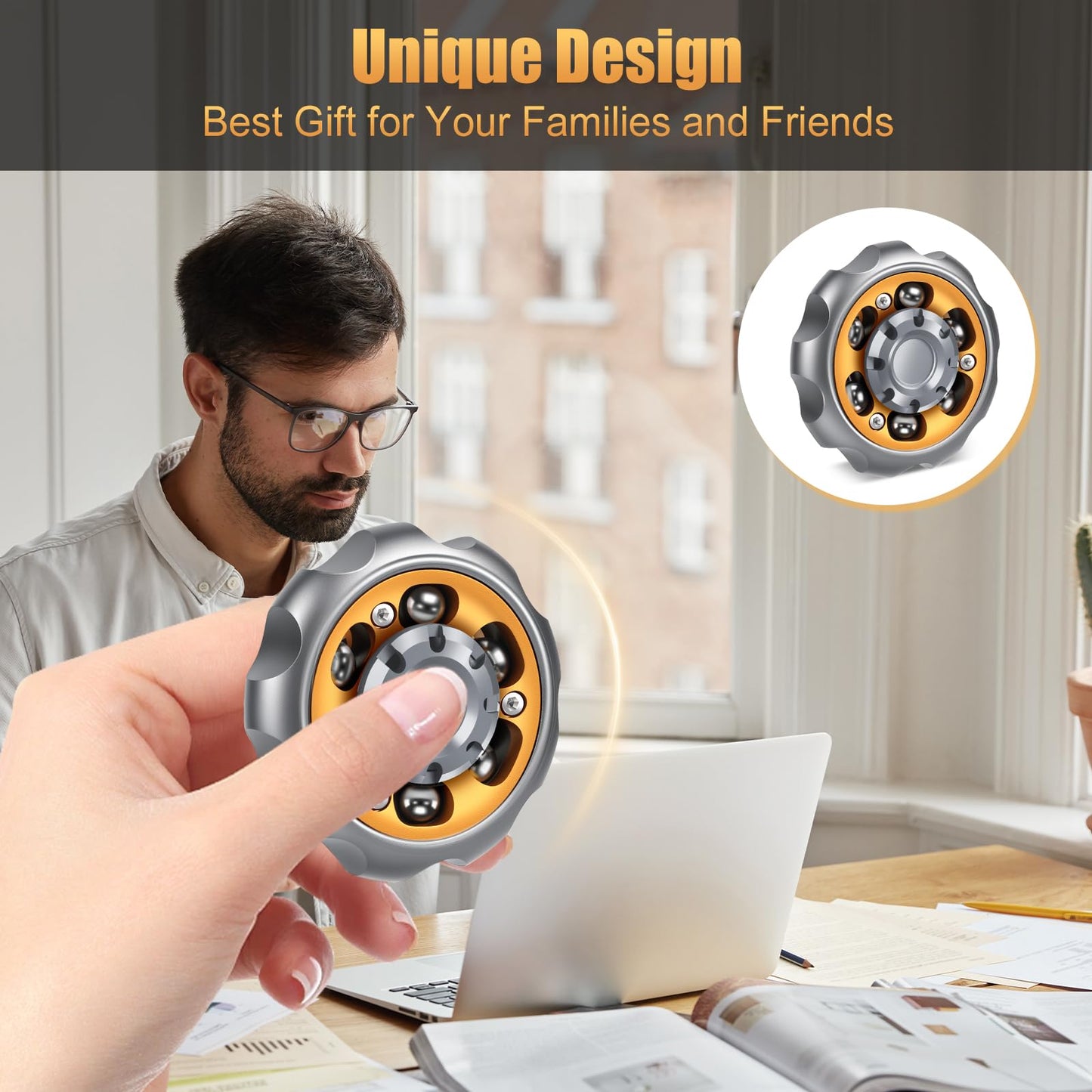 Bihevn Metal Precision Fidget Spinner - Anxiety Rotator & Restless Fidget Toy, Stress-Relief Tool for Adults & Kids A （Grey）